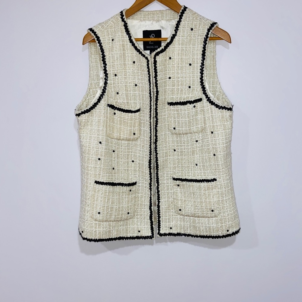 Rachel Zoe Black and White Sequin Tweed Vest